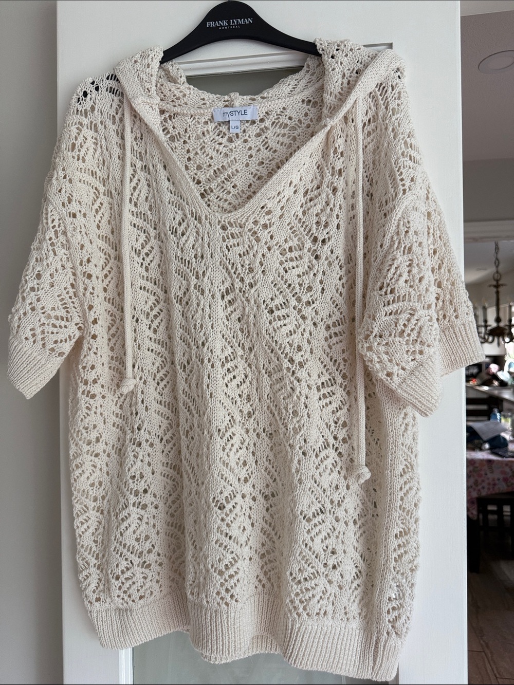 Cream Crochet Hooded Knit Poncho Sweater